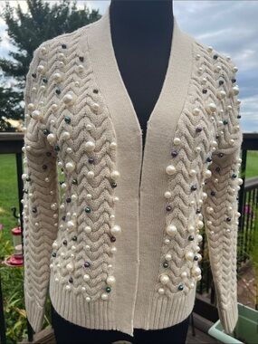 Boston Proper Pearl and Gem Sweater